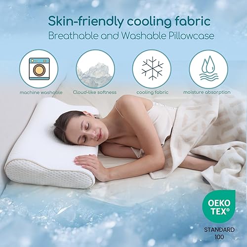 Miniatura 6 de Almohada ergonómica de espuma viscoelástica para el cuello, tela refrescante, almohada sándwich ajustable para aliviar el dolor de cuello (tamaño
