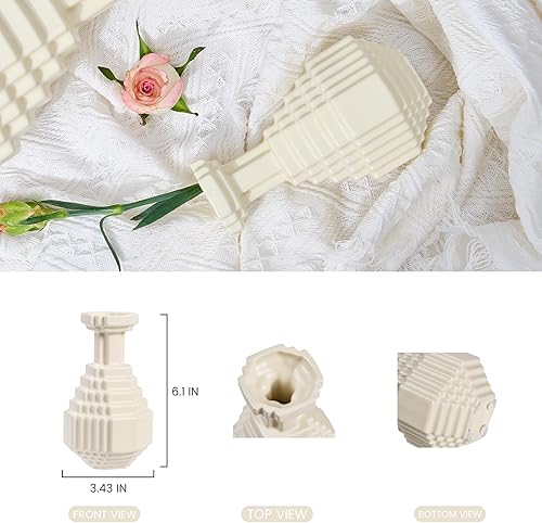 Miniatura 5 de Jarrón de cerámica con diseño de mosaico decorativo a cuadros blancos para centros de mesa, mesa, sala de estar, hogar, boda, oficina, 6.3 pulgadas