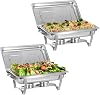 Chafing Dish Buffet Set of 2, Stainless Steel Chafing Dishes and Food Warmers with Lids Food Pans & Fuel Holders, 8L Buffet Trays for Restaurant Catering Parties Weddings Picnics