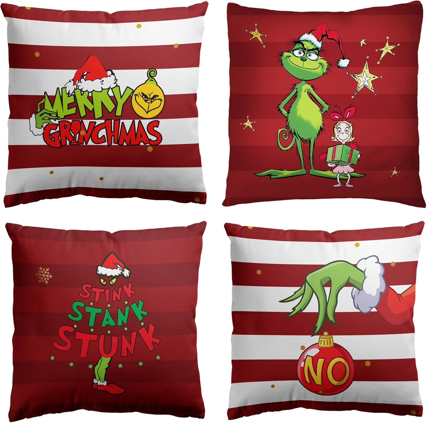 Christmas Pillowcase Merry Xmas Bed Body Pillow Covers Soft Backrest Cushion Farmhouse Pillow Protector Covers with Zipper Closure for Bedroom 17x17inch，four-piece pillow set