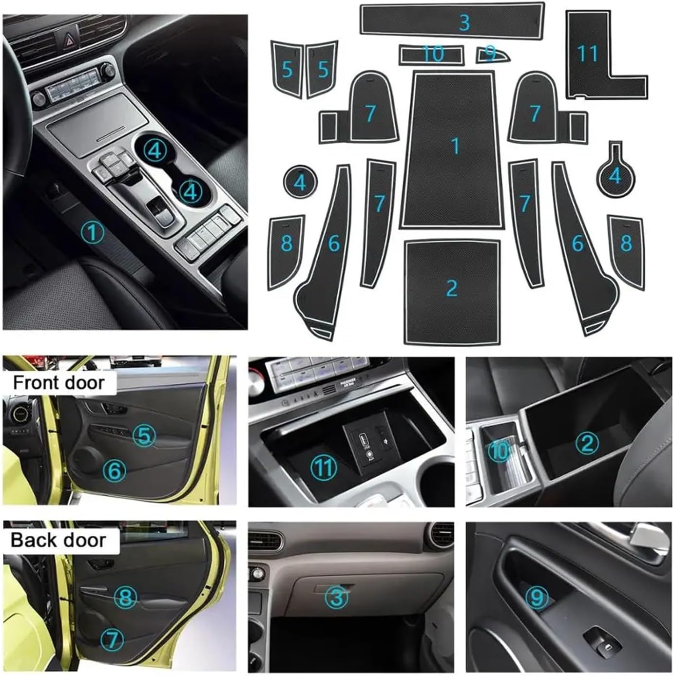 Car Door Groove Mat Compatible with Kona EV Kona Elektro 2020 2021 2022 Car Gate Slot Cup Mat Auto Interior Kona EV Accessories 2022(Red)