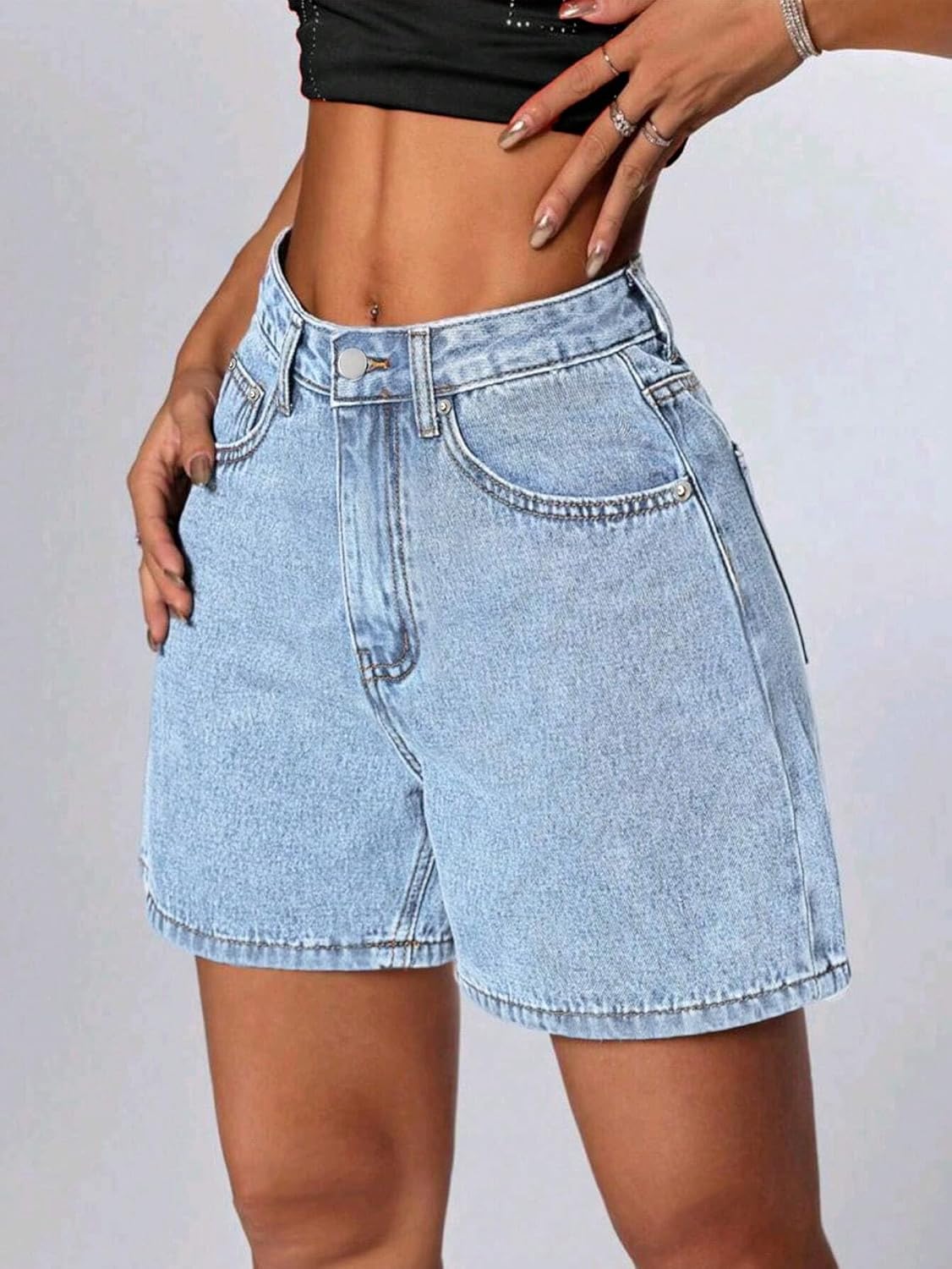 EMMIOL Women Jean Shorts High-Mid Waisted Stretchy Basic Wash Solid Denim Hot Shorts Boyfriend Casual Y2k Jorts for Summer - Image 3