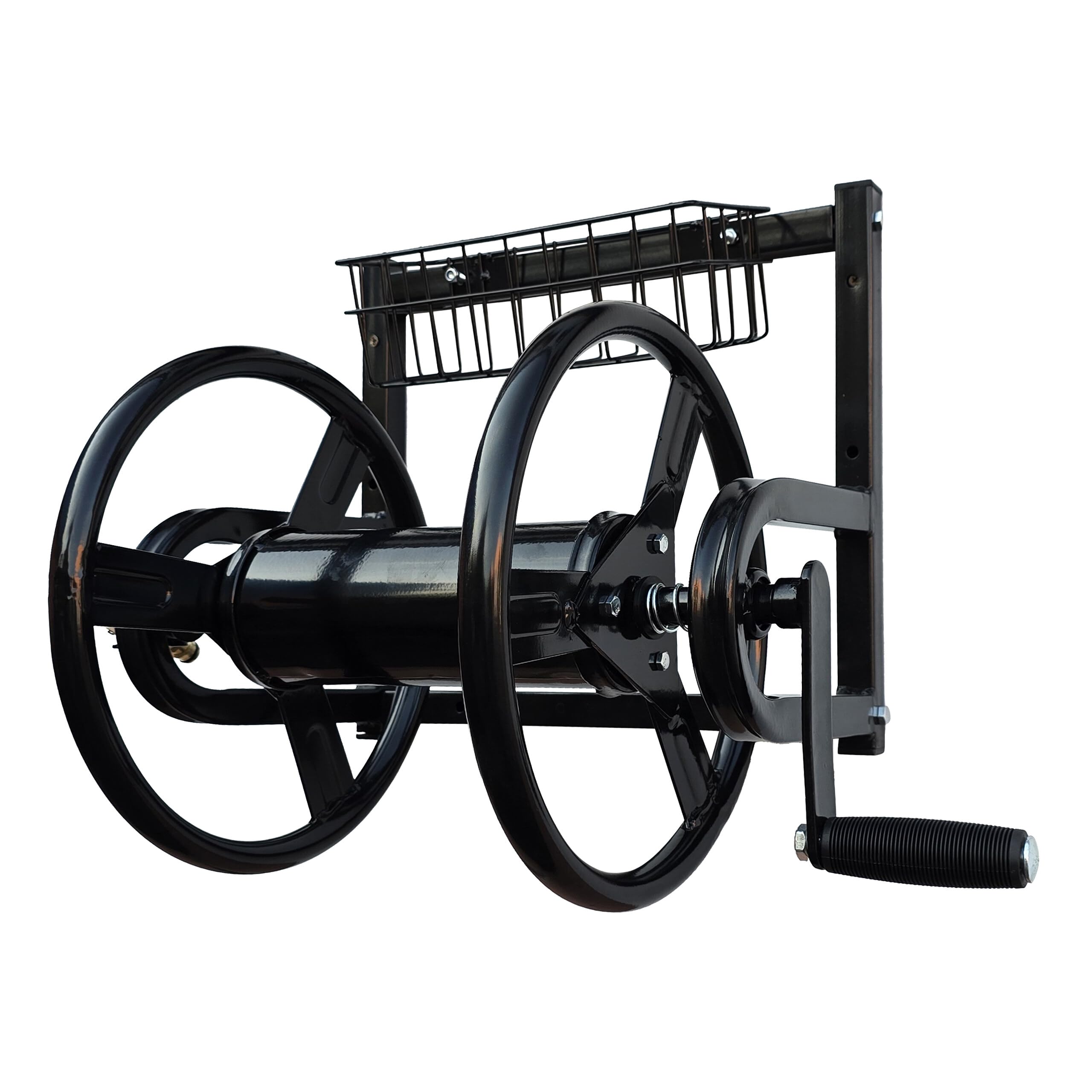Relaxdays Carrete para Manguera Acero Inoxidable 40 m, Montaje en Pared, Conector Rápido Clic, 56x48x42 cm, Negro