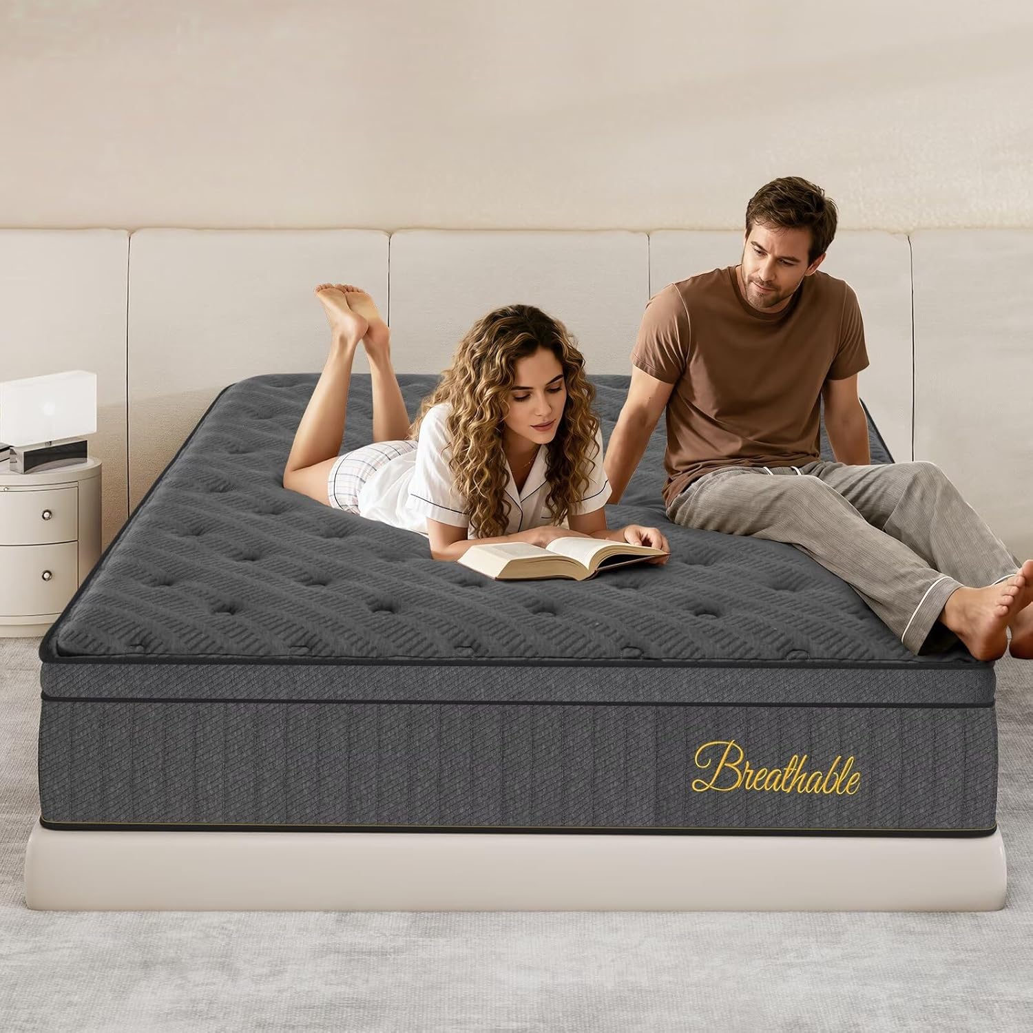 Queen Mattress 12 Inch, Medium Firm Hybrid Mattress with Lumbar-Zoned Foam and Pocket Springs for Motion Isolation and Edge Support