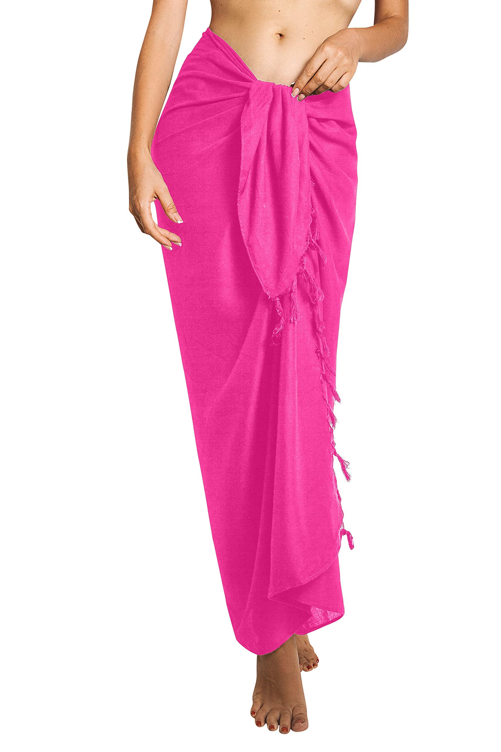CHAINUPON Womens Beach Pareos Sarong Sheer Long Swimsuit Cover Ups Bikini Wrap Skirt (Hot Pink)