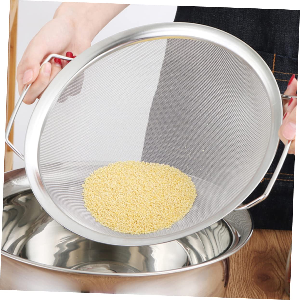 Ciieeo Colador Inoxidable Con Mango Filtro De Para Escurrir Verduras y Sifting De Arroz Diámetro Utensilio Multifuncional Para
