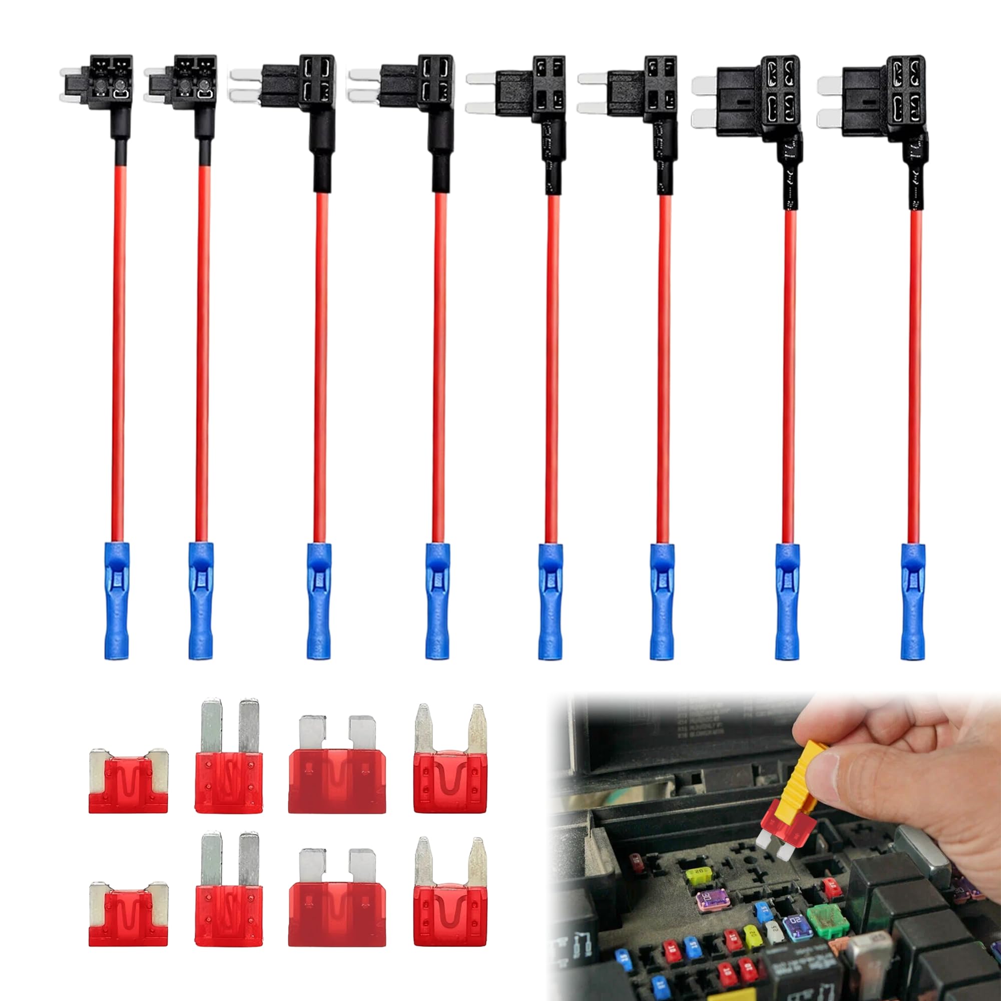 16Pcs Fuse Tap Set, 4 Types Piggy Back Fuse Connectors 12v, Universal Mini Adding a Circuit Adapter with 10A Blade Fuses, Piggy Back Blade Fuses Holder for Car Truck & Boat (Micro/Mini/Small/Medium)