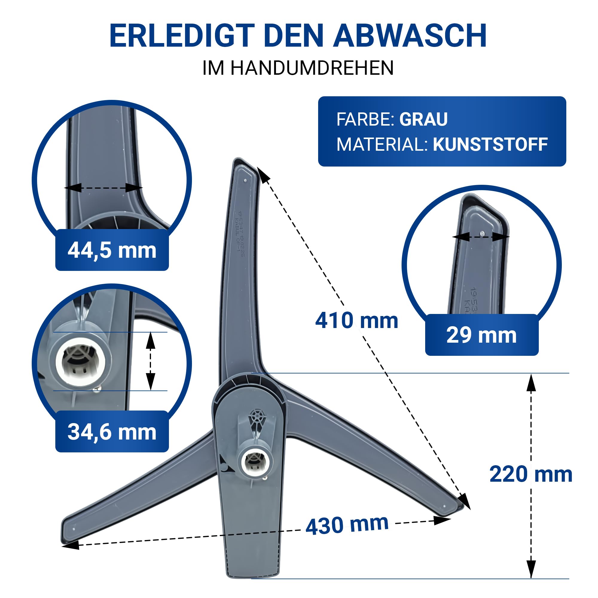 VIOKS Sprüharm Unten Geschirrspüler Ersatz für Beko 1517350200 | Spritzarm Wasserverteilerarm Spülarm, Ersatz für Indesit C00869435, mit Zuführung, für BDFN BDIN BDUN DDT DDW EGN