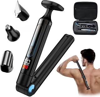 Back Shaver for Men, LED Display Mens Electric Back Shaver, Travel Case, Safety Lock, IPX7, Rechargeable with Long Handle, Multi-Functional Back Trimmer for Men,(Sky Blue)