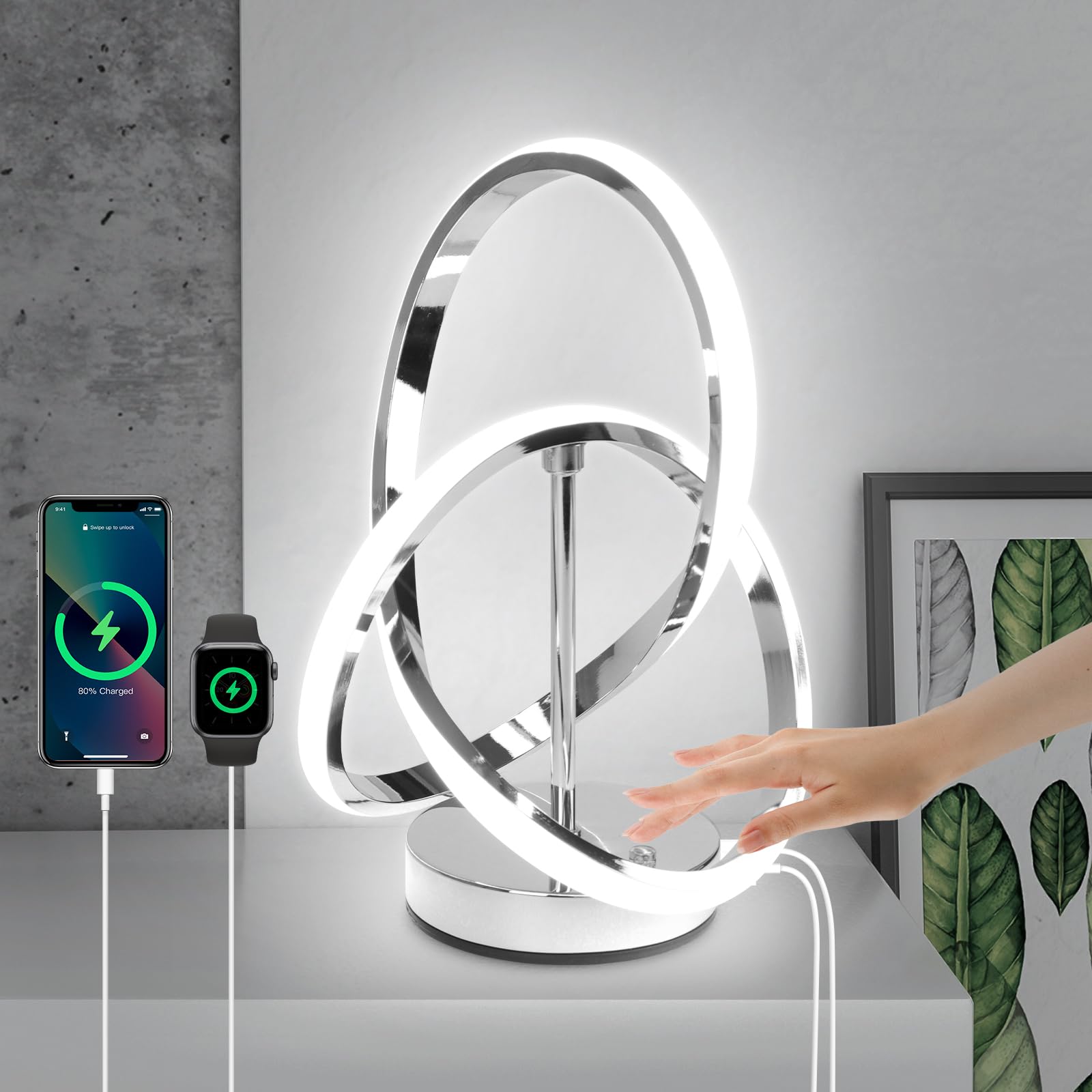 EIDISUNY Modern Spiral Table Lamps, LED Modern Table Lamp, Chrome Decor Bedside Light with Touch Control, 3 Color Dimmable Nightstand Lamp for Bedroom