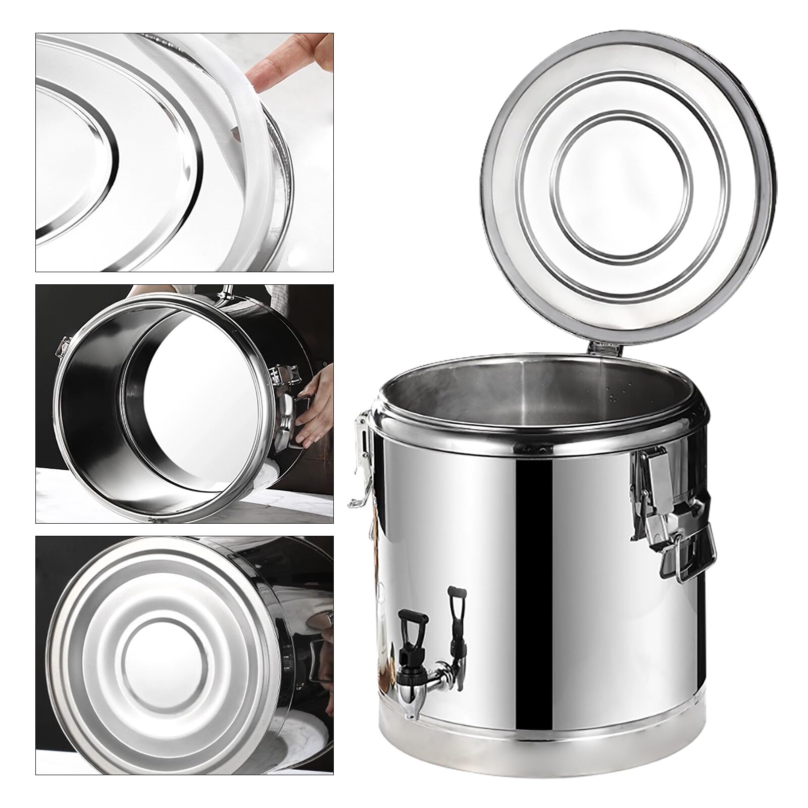 Secchio isolante in acciaio inox da 40 l, con rubinetto, contenitore professionale per conservare zuppe, acqua, tè, succhi e bevande
