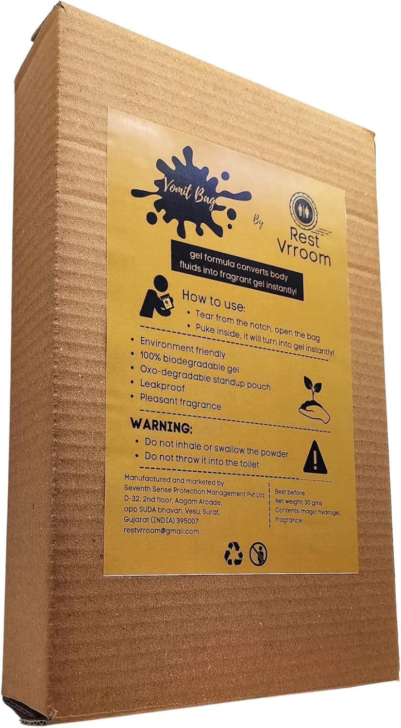 Disposable Vomit Bags By 'Rest Vrroom' It Converts Fluids Into The Fragrant Gel for Travel Motion Sickness Issue, (Pack of 1-25 PCS)