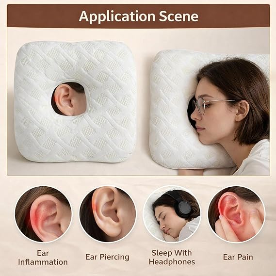 Piercing Pillow, Ear Piercing Pillow with Hole for Ear, Customisable Pillow for Side Sleepers, Ear Pain Relief Donut Pillow, Machine Washable Ear Pillow with Hole