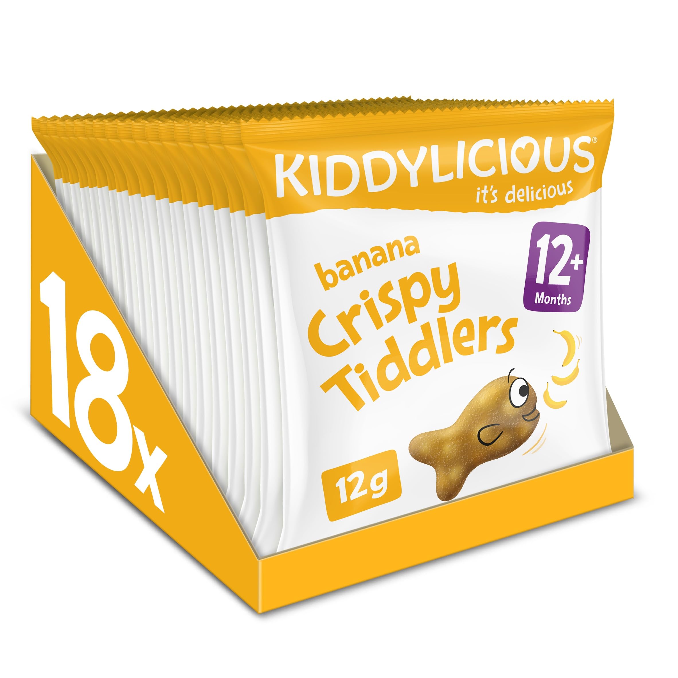 KiddyliciousBanana Crispy Tiddlers - Delicious Real Fruit Treat for Kids - Suitable for 12+ Months - 18 Packs