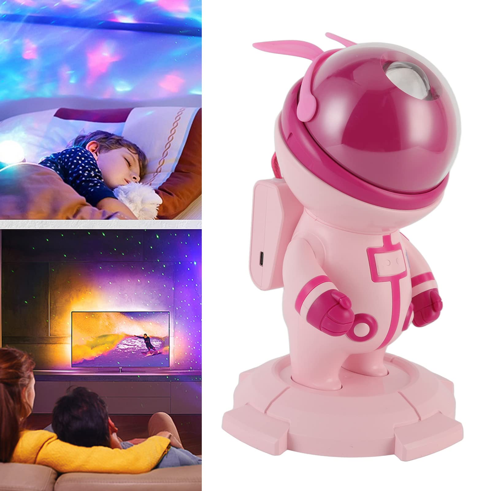 EMUKOEP de Luz Nocturna LED de Estrella Precisa, Luz de Proyección RGB Ambiental para Dormitorio Infantil, Lámpara de Astronauta USB (Rosa)