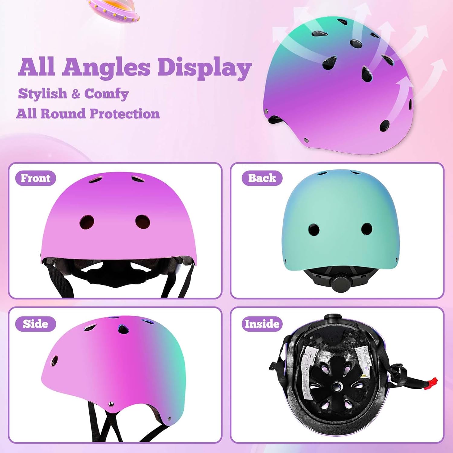 Kids Bike Helmet Set Adjustable for Children, Boys, Girls and Teenagers Aged 3-14 Years Includes Elbow, Knee, Wrist Guards Children's Helmet Protection Set for Bikes SkateboardsRollerskates