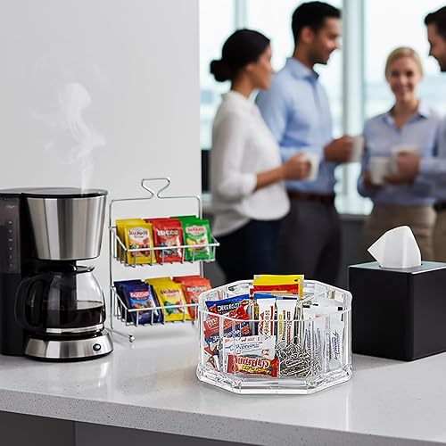 Miniatura 6 de Hiceeden Organizador de bolsas de té de acrílico, 5 compartimentos, soporte para paquetes de azúcar, caja de almacenamiento de condimentos de café