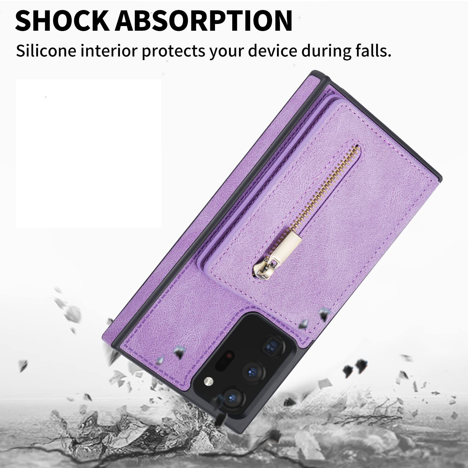 Custodia per Samsung Galaxy S22/S22+/S22 Ultra, Cerniera Custodia Portafoglio con Tasche Premium in Ecopelle Antiurto Cover Posteriore Flip TPU Protezione Case,Viola,S22plus 6.55"