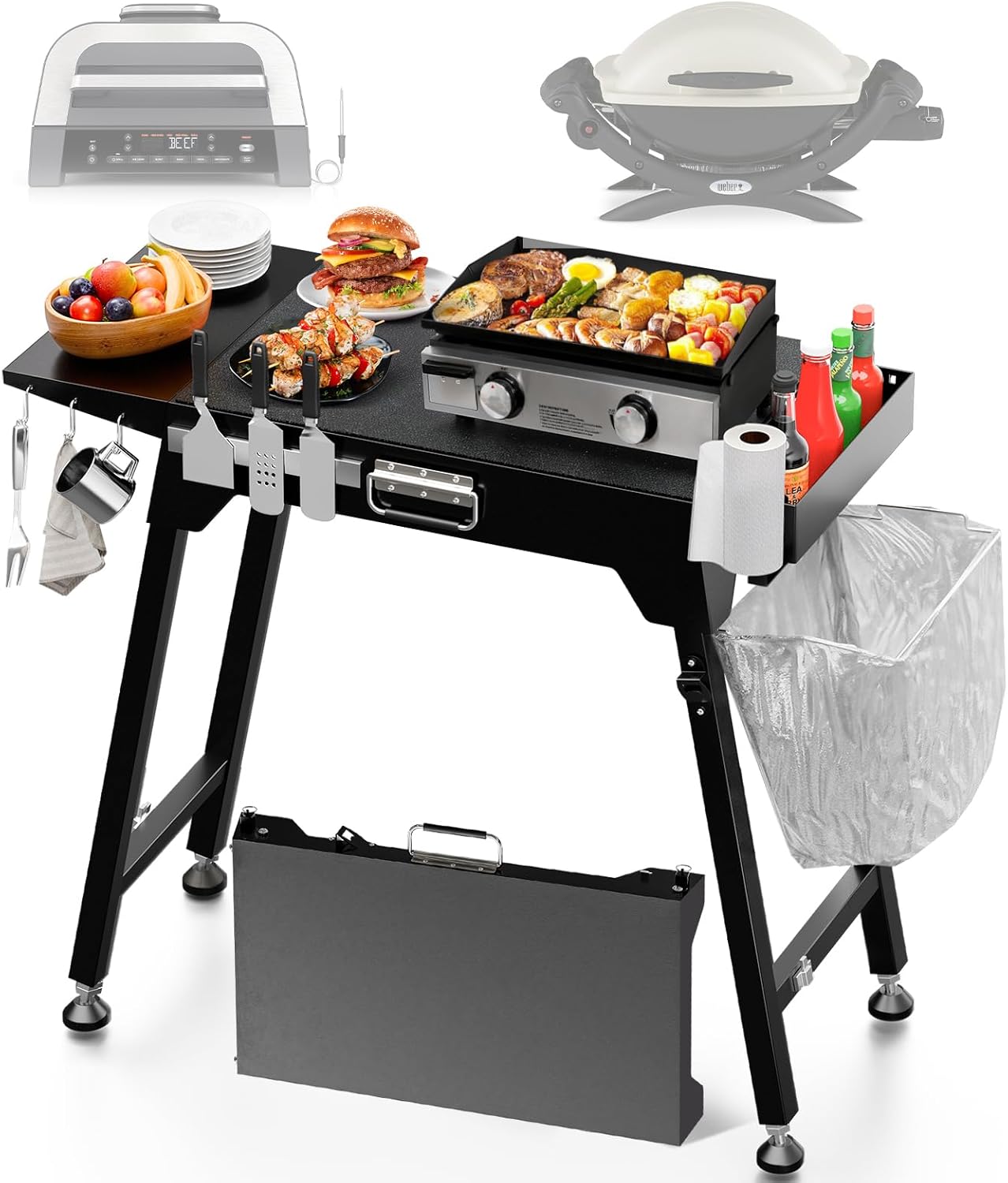 44" L x 17" W Grill Stand for Blackstone Griddle, Folding Grill Table Large Space Fit for 17"/22" Griddle, Ninja and Weber, BBQ Food Prep Table, Portable Outdoor Table for Camping, Tailgating, Outdoor