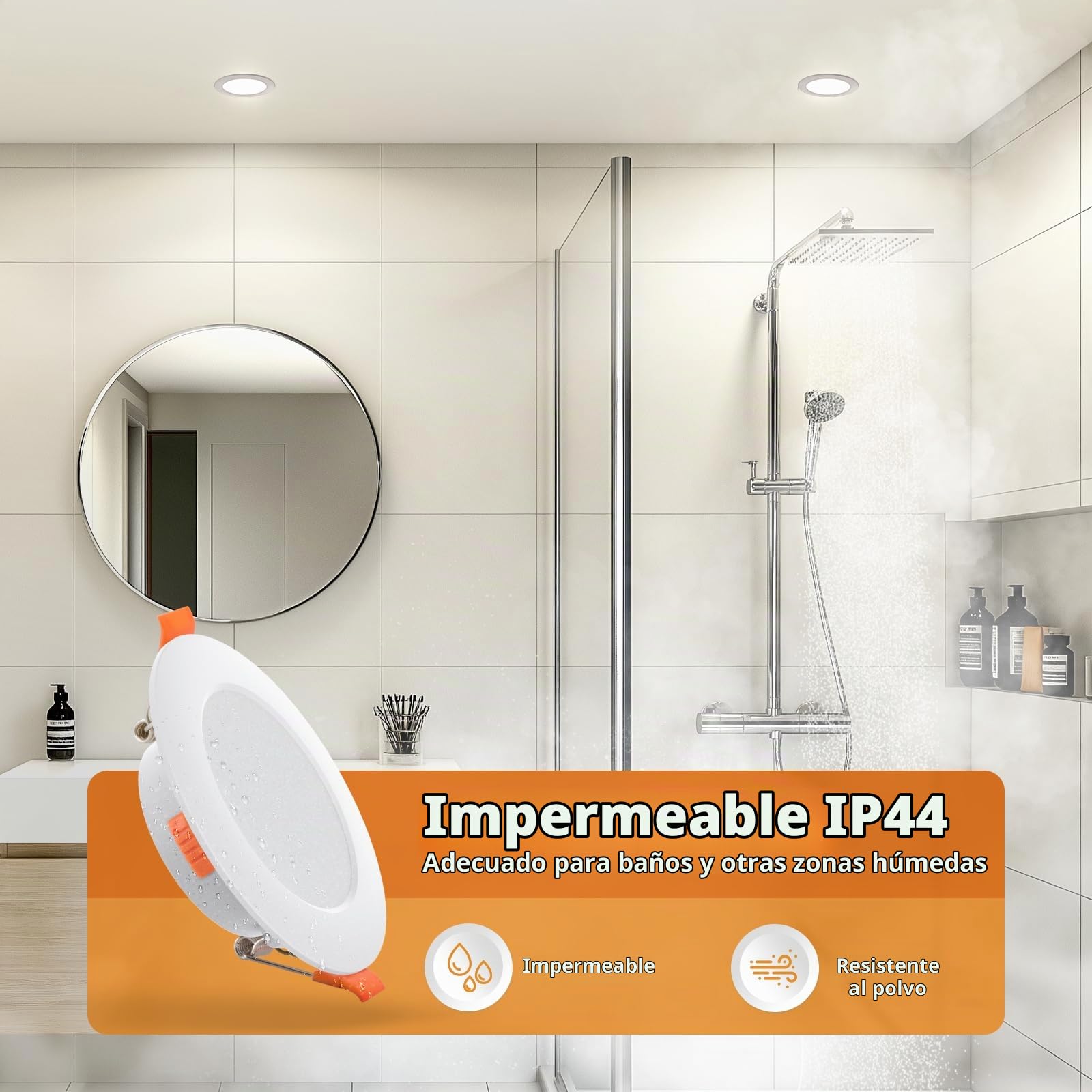 wowatt Pack 20 Downlight LED Techo Empotrable Regulable 7W 600LM 230V 3CCT | Luz Cálido 2700K Blanco Natural 4000K Luz Frio 6000K Focos Led Interior, IP44 Ojos de Buey Redondo para Baño, Corte 75mm-90mm