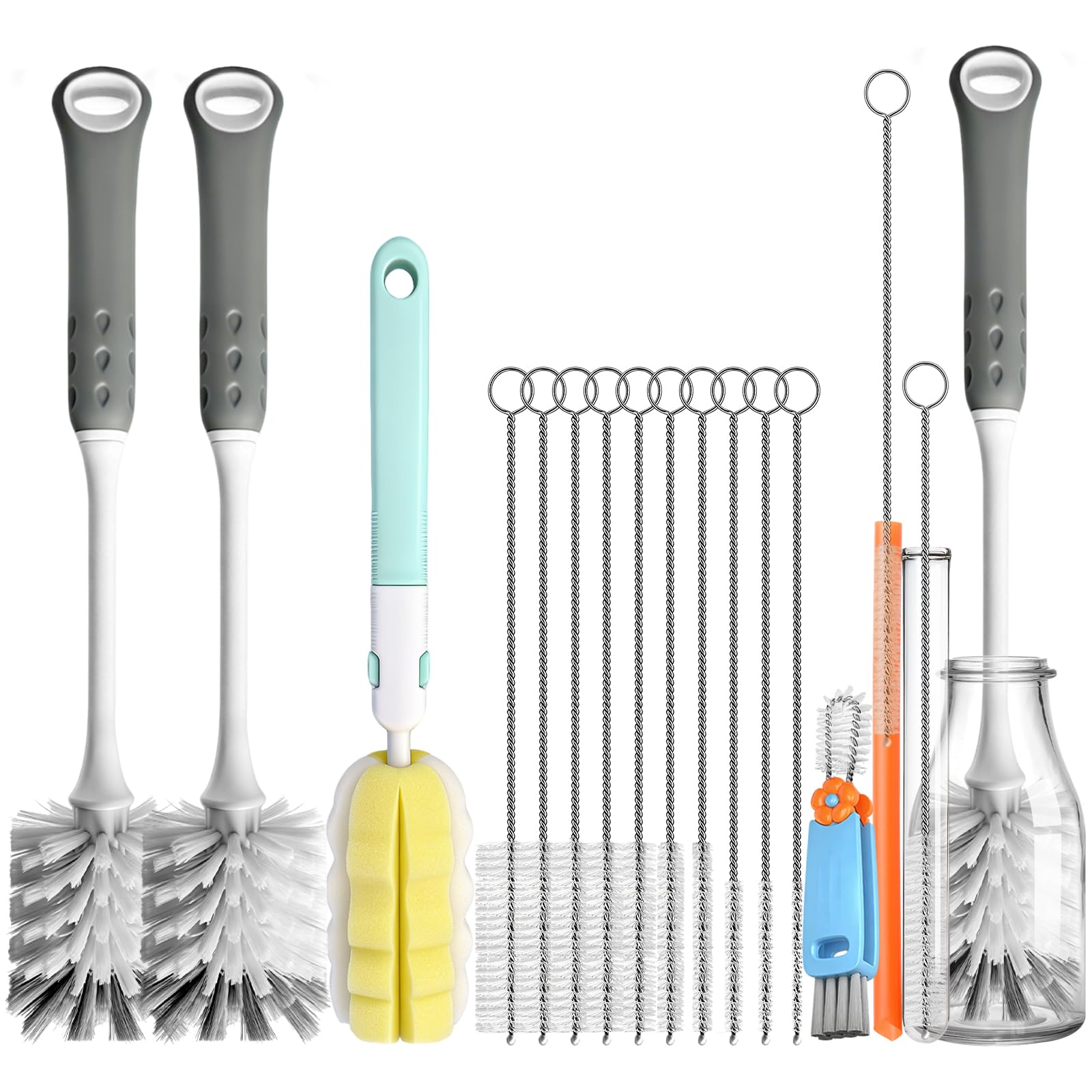 Photo 1 of 14Pcs Bottle Brush Cleaner Set, Long Handle Bottle Brushes, Sponge Brushes, 3-in-1 Water Bottle Cleaner Brushes and Straw Brushes for Water Bottles, Cups and Straws Cleaning