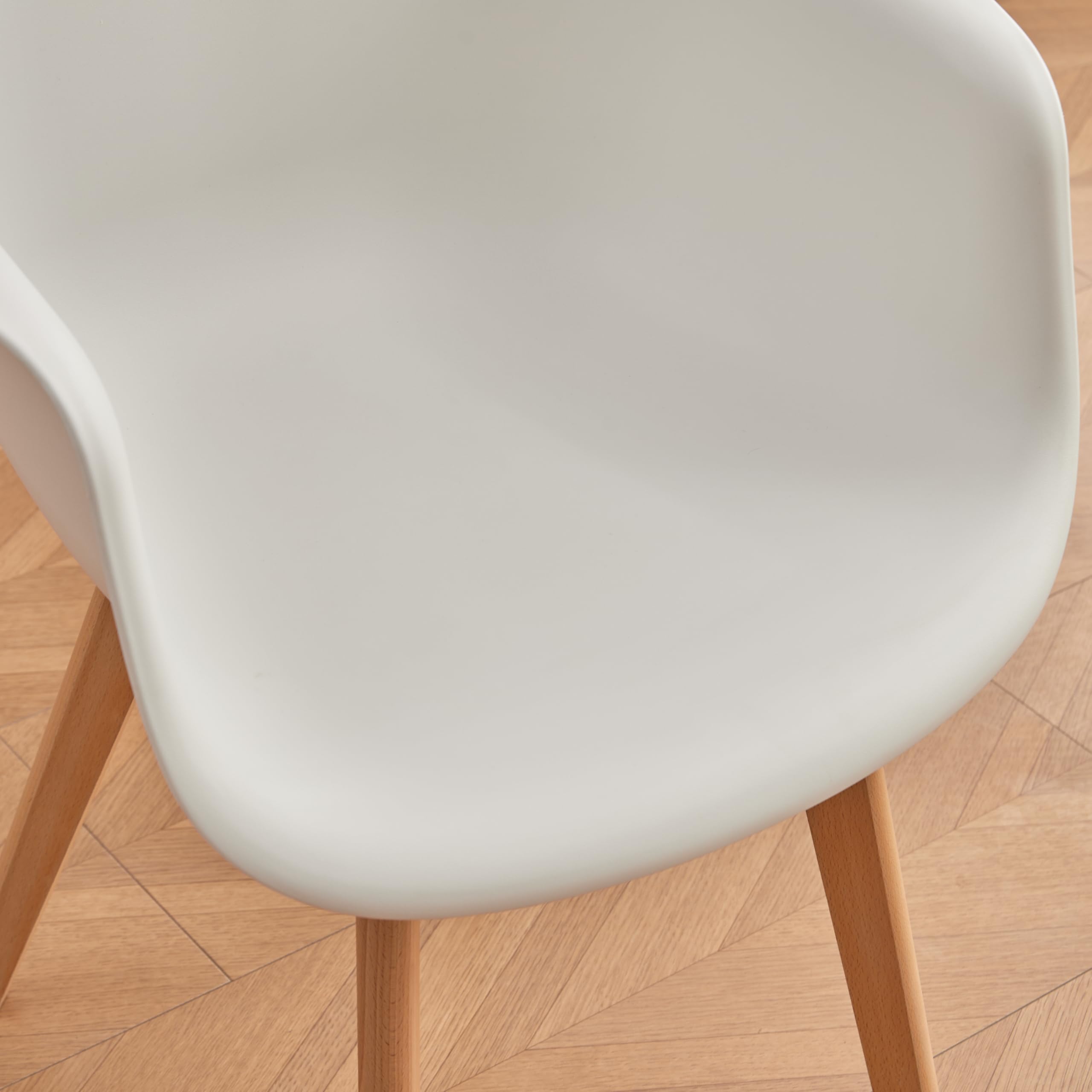 GrandCA HOME Lot de 4 Chaises de Salle à Manger Fauteuils avec Pieds en Bois, Siège en Polypropylène Premuim, Chaises de Cuisine avec Accoudoir pour Salon, Salon Bureau (4, Blanc)