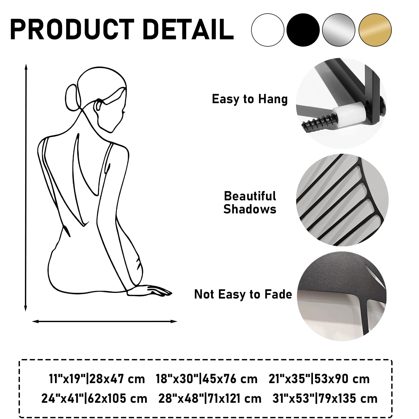 Arte murale - Linea Donna Silhouette Donna Linea Donna BathArt Bedro (Nero, 18"x30"|45x76 cm)