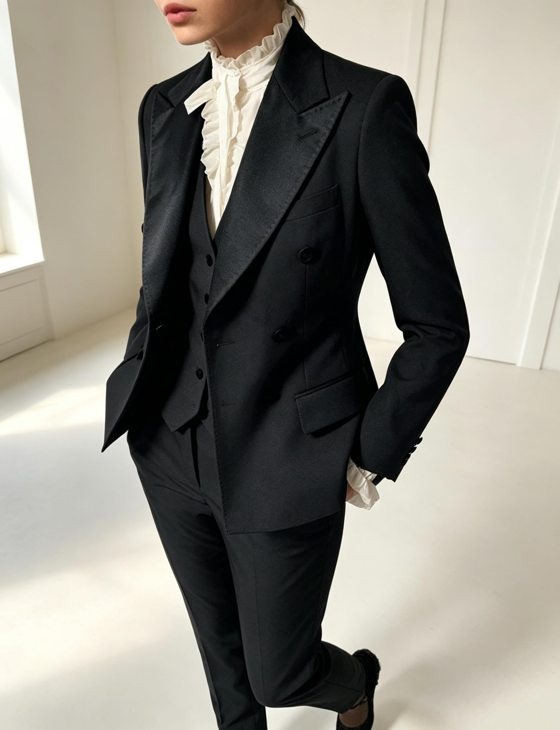 Ulnomio Damen Dreiteiliger Anzug Einreihig Knopf Business Arbeit Büro Dame Jacke Weste Hose Set