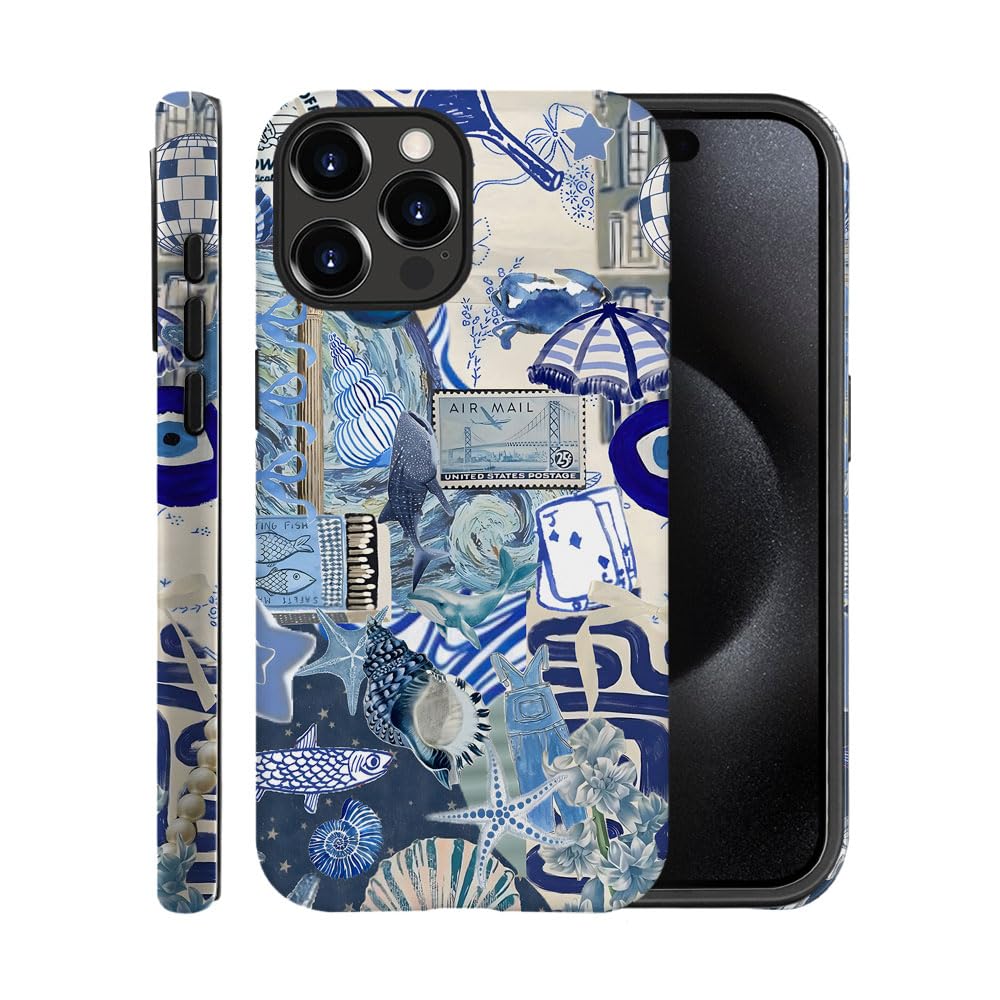 Case for iPhone 16 Pro Max,Frosted Case for Women Girls,Drop Scratch Protective Cover-Blue Ocean Collage