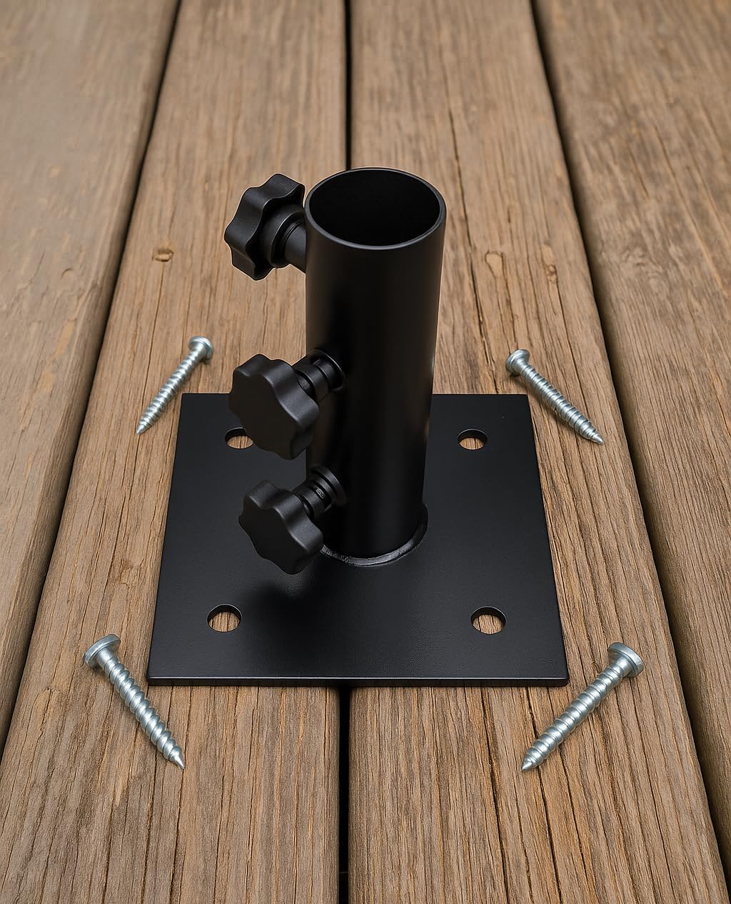 Yaocom 2 Pack Patio Umbrella Stand Umbrella Base for Outside Heavy Duty Table Umbrella Clamp 8.1 x 7.1 x 7.1 Inch Black Deck Mount Umbrella Holder for Outdoor Patio Garden Yard Deck Porch