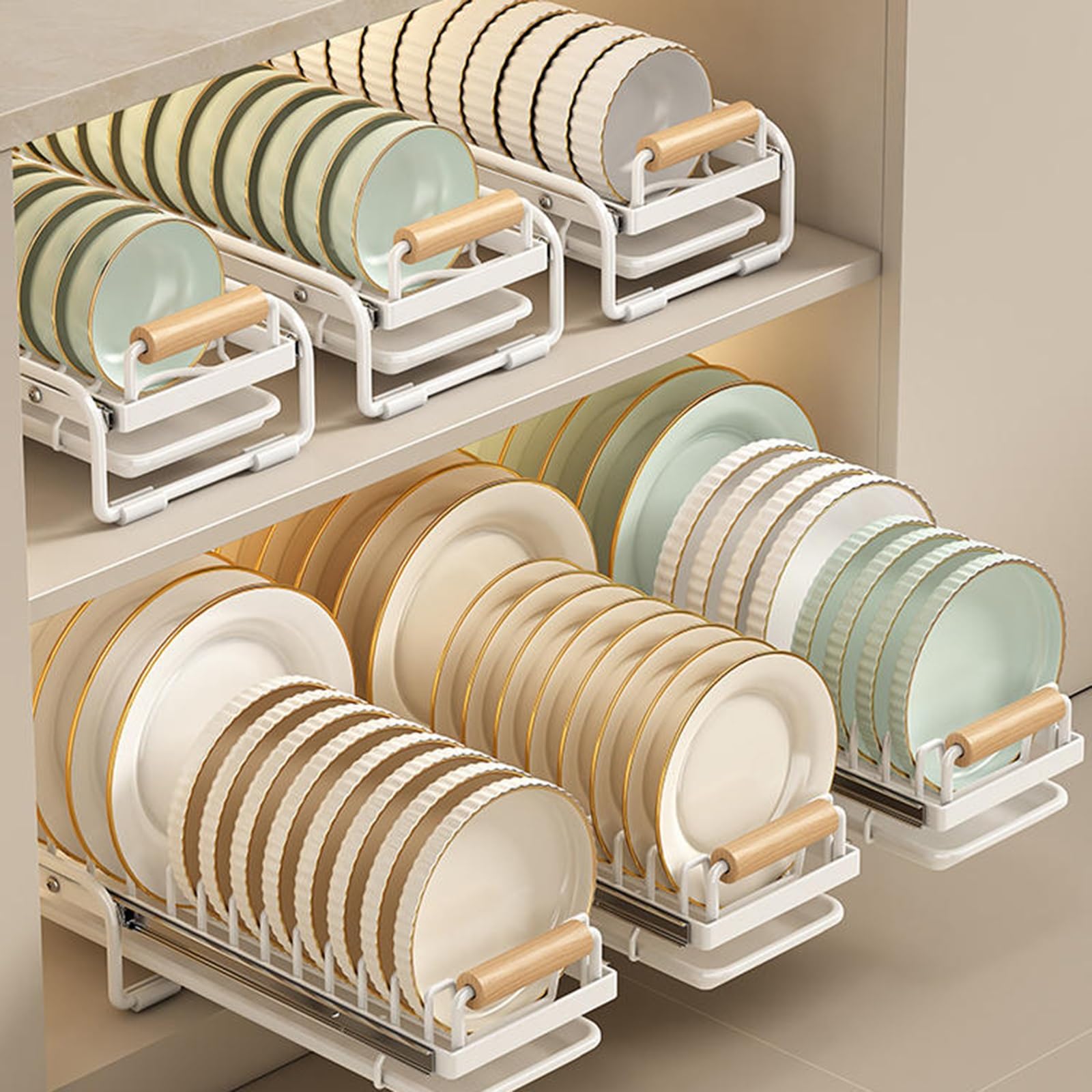 Paquete de 6 estantes deslizantes para Platos para Fregadero, Organizador de gabinete extraíble con Divisor de Estante para Platos extraíble/Desmontable