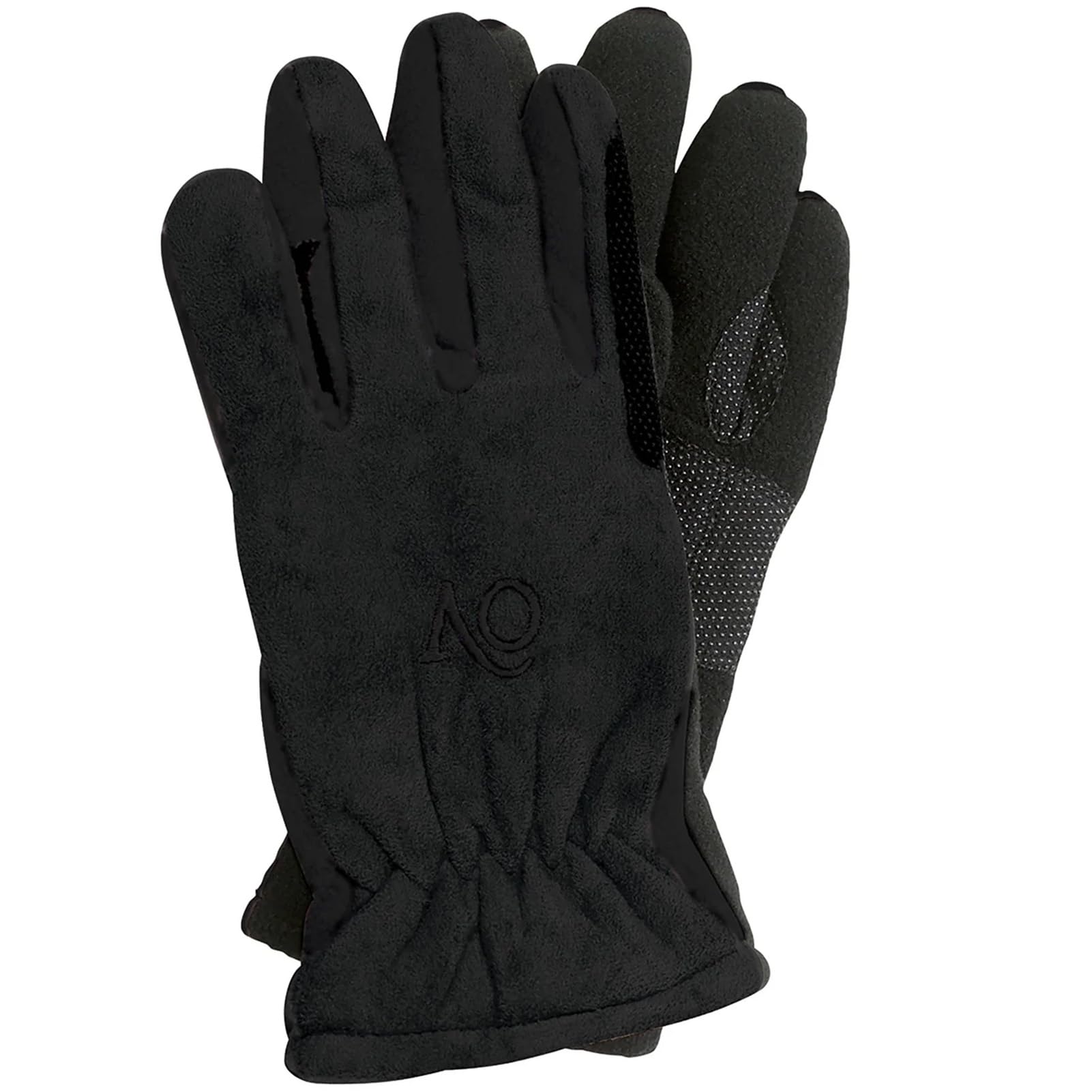 Ovation Kid's Polar Fleece Winter Riding Gloves | Durable Fleece C-40 Thinsulate Gloves w/Gripper Palm & Reinforced Fingers, Black/Black, Large (6 in)