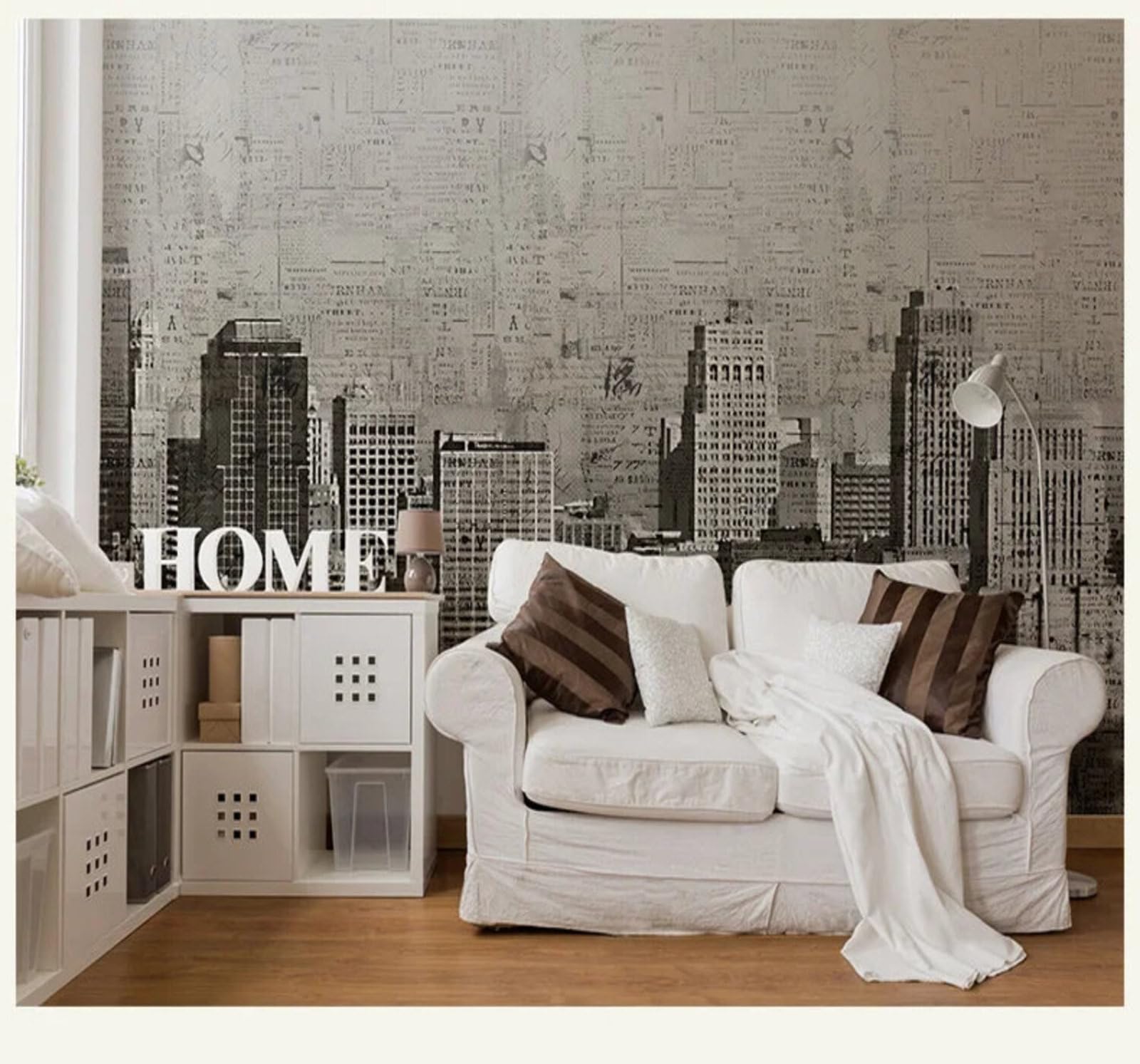 Retro Creative Hand Drawn Black and White Urban Architecture 3D Wallpaper Easy Install Feature Office Living Room Sofa Bedroom TV Background Wall Decoration-300cm×210cm