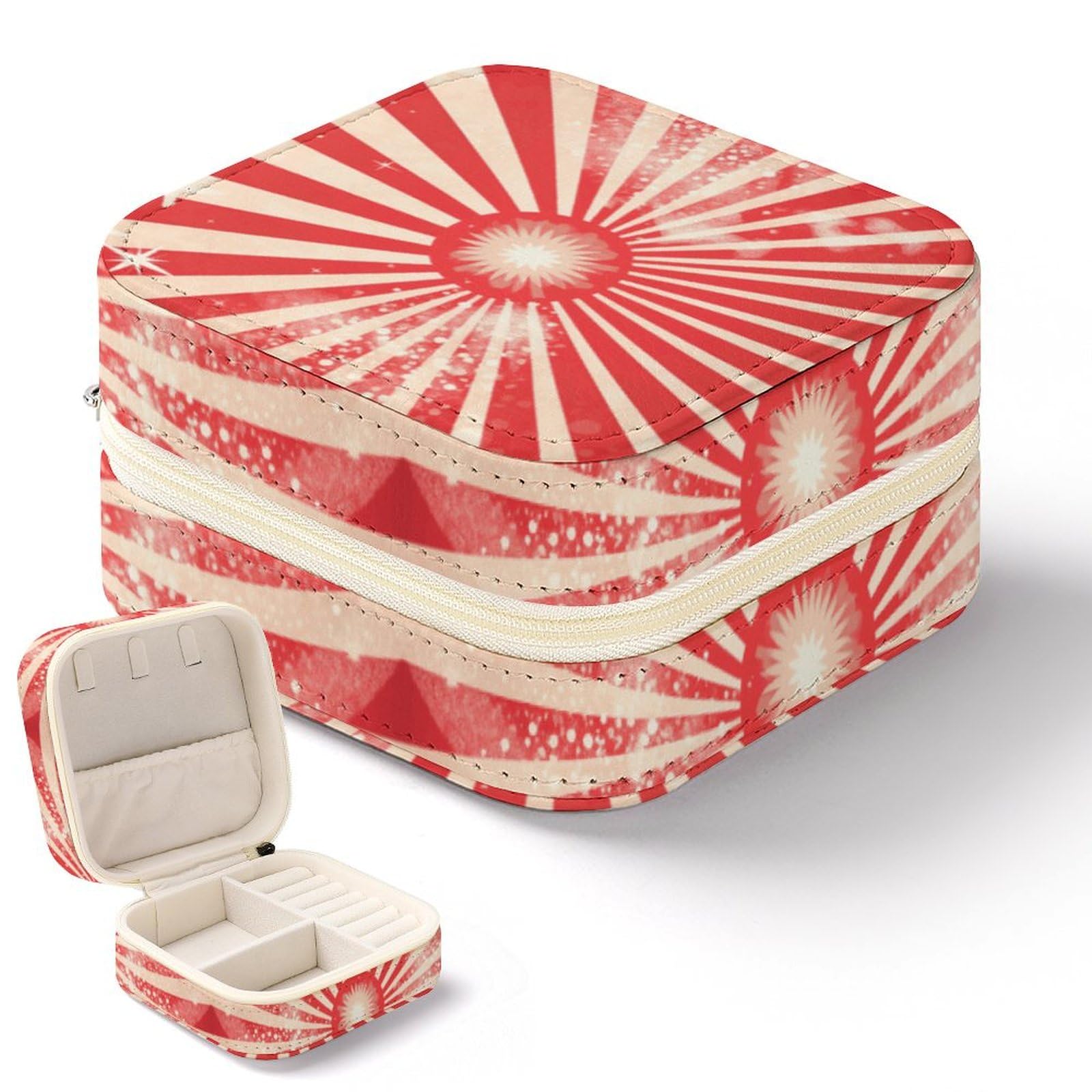 Boîte à bijoux de voyage rayée rouge : l'écrin compact pour vos bagues et colliers en week-end