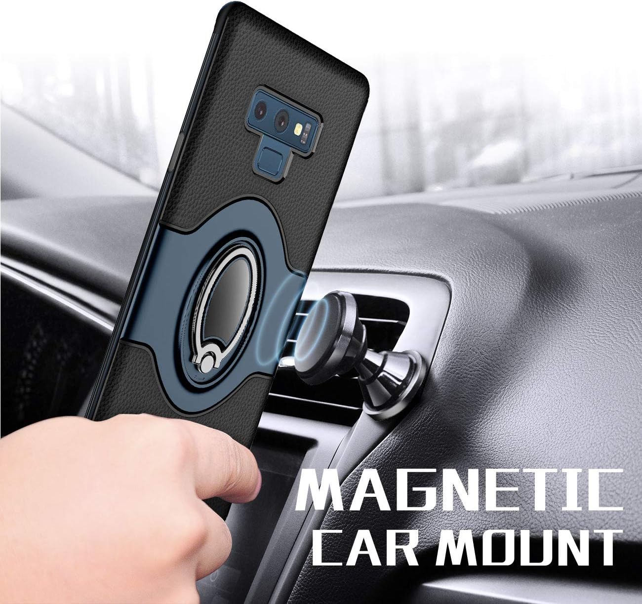eSamcore Samsung Galaxy Note 9 Case Ring Holder Kickstand Cases + Dashboard Magnetic Phone Car Mount [Navy Blue]
