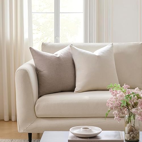 Miniatura 2 de Meekio Juego de 2 fundas de almohada de color camello jaspeado de 18 x 18 pulgadas, fundas de almohada decorativas de lino con estilo bohemio y