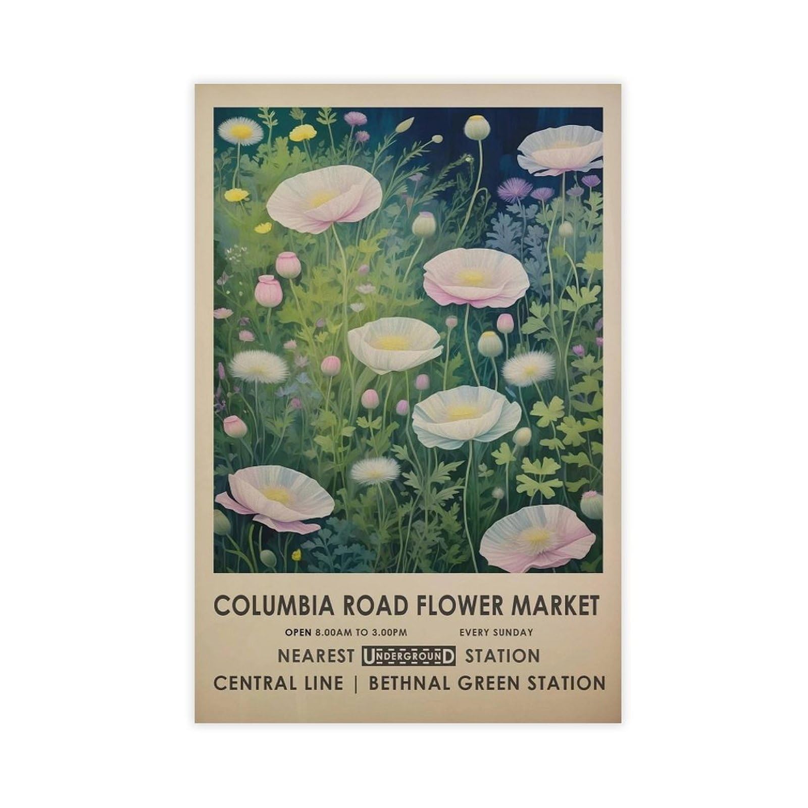Columbia Road Flower Market, Pink Vintage Flower Canvas Poster Wall Art Decor Print Picture Paintings for Living Room Bedroom Decoration 12x18inch(30x45cm)