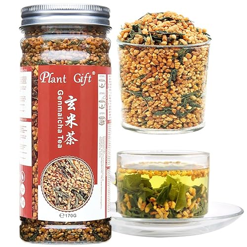 Plant Gift Genmaicha - Té verde Genmai-cha con arroz tostado, Genmaicha - Té japonés de hojas sueltas - Té verde Gen Mai Cha, nivel de cafeína bajo