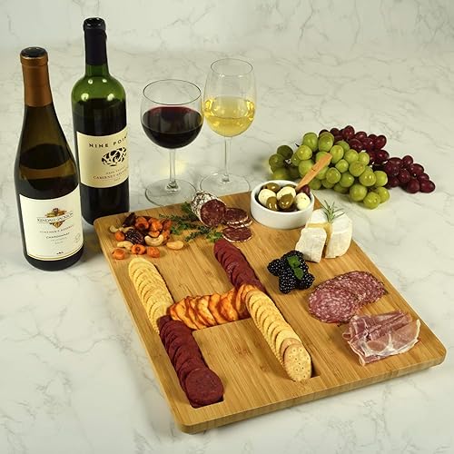 Miniatura 4 de Picnic at Ascot Tablero de quesoembutidos de bambú personalizado personalizado con un surco fresado en forma de letra para galletas  Incluye salsa