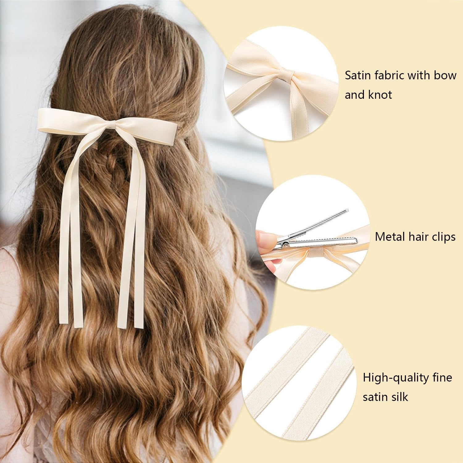 18 Satin Hair Bows Set Large Medium Small Metallic Clips for All Hair Types Amazon.com : 9 Pack Oversized Satin Hair Bows White Pink Red  main image 4