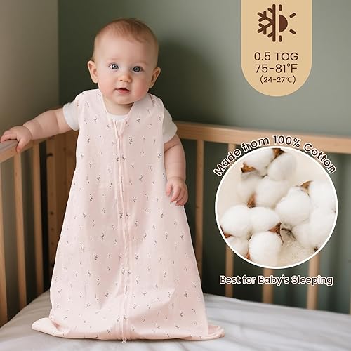 Miniatura 2 de PHF Saco de dormir suave para bebé de 0 a 6 meses, 100% algodón, cremallera de 2 vías 0.5 TOG, saco de dormir para niños pequeños, paquete de 3,