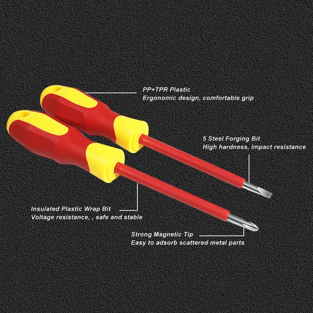 Electrical Screwdriver Sets, Electrician Tools Set, 8 Piece 500V Insulated Screwdriver Sets, Magnetic Screwdriver Set in Case, for Electrical Repair, Home and DIY Projects