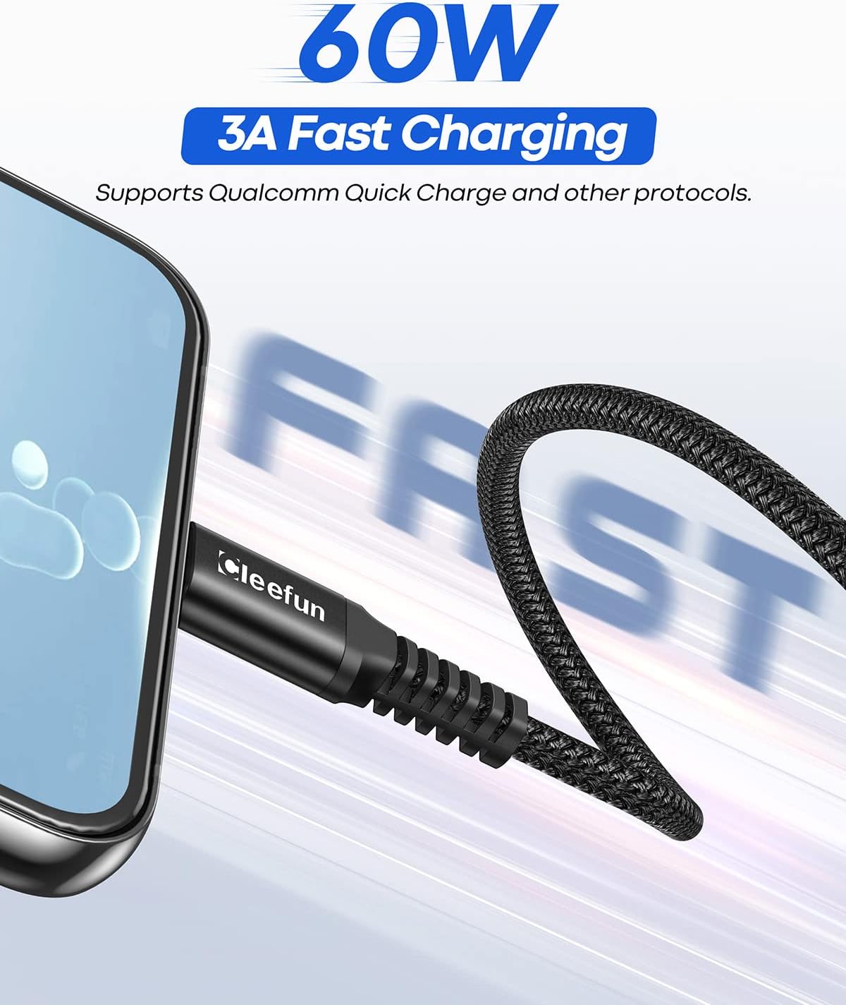 CLEEFUN [10ft, 2-Pack] USB C to USB C Cable for Samsung Galaxy S22/S22+, S21/S21+, S20/S20+ Ultra 5G, 60W Type C Charger Cord Fast Charging Premium Nylon Braided