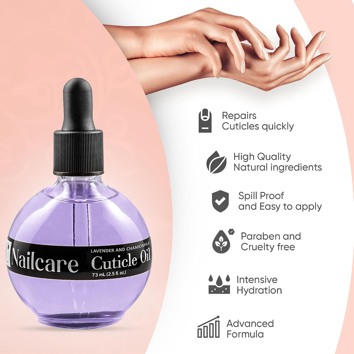 C CARE Cuticle Oil For Nails - Levender and chamomile Nail Oil - Moisturizes and Strengthens Nails and Cuticles - Dropper & Brush included - Large 2.5 oz bottle