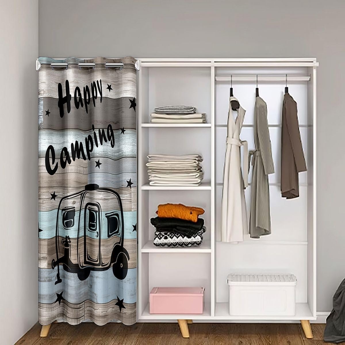 jejeloiu Camper Door Curtain for Doorway Privacy RV Camping Closet Door Cover Curtain for Living Room Vintage Window Treatments Camper Accessories Room Decor Brown Window Treatments