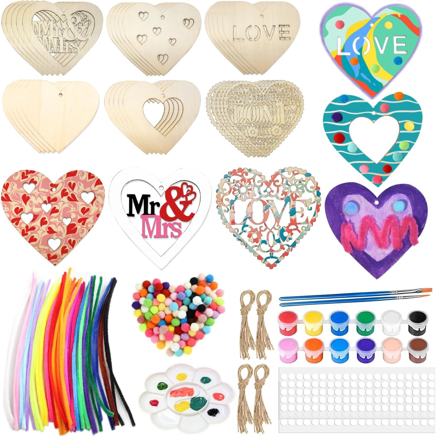 Amazon.com: 36pcs Wooden Hearts for Crafts, Valentine's Day Heart ...