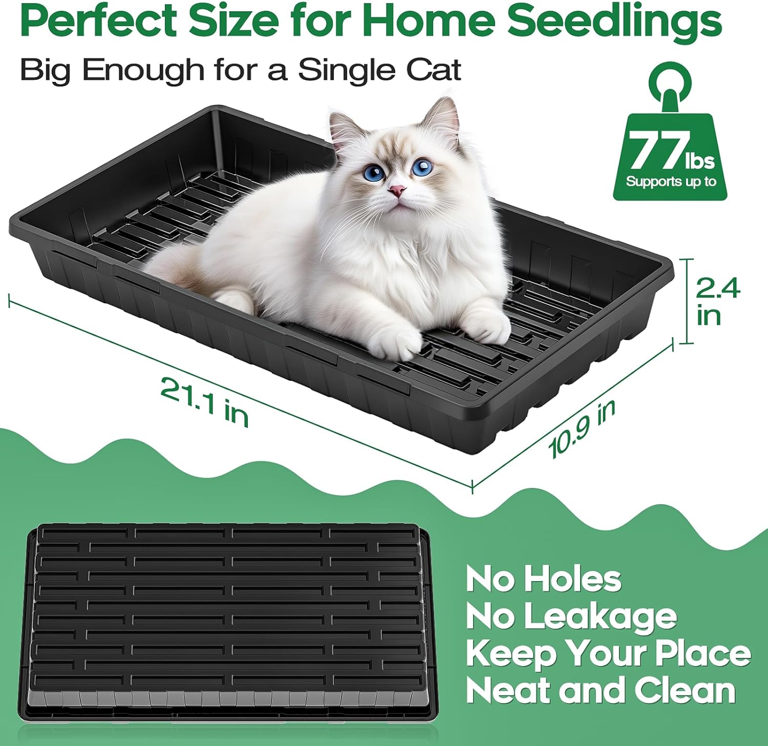 ZJP 20 Pack Extra Thick 1020 Heavy Duty Seed Starter Trays - No Holes, Reusable, 2.44 in Deep, Plastic Plant Growing Trays for Seedlings, Microgreens,and Propagation Sprouting in Garden, Greenhouse