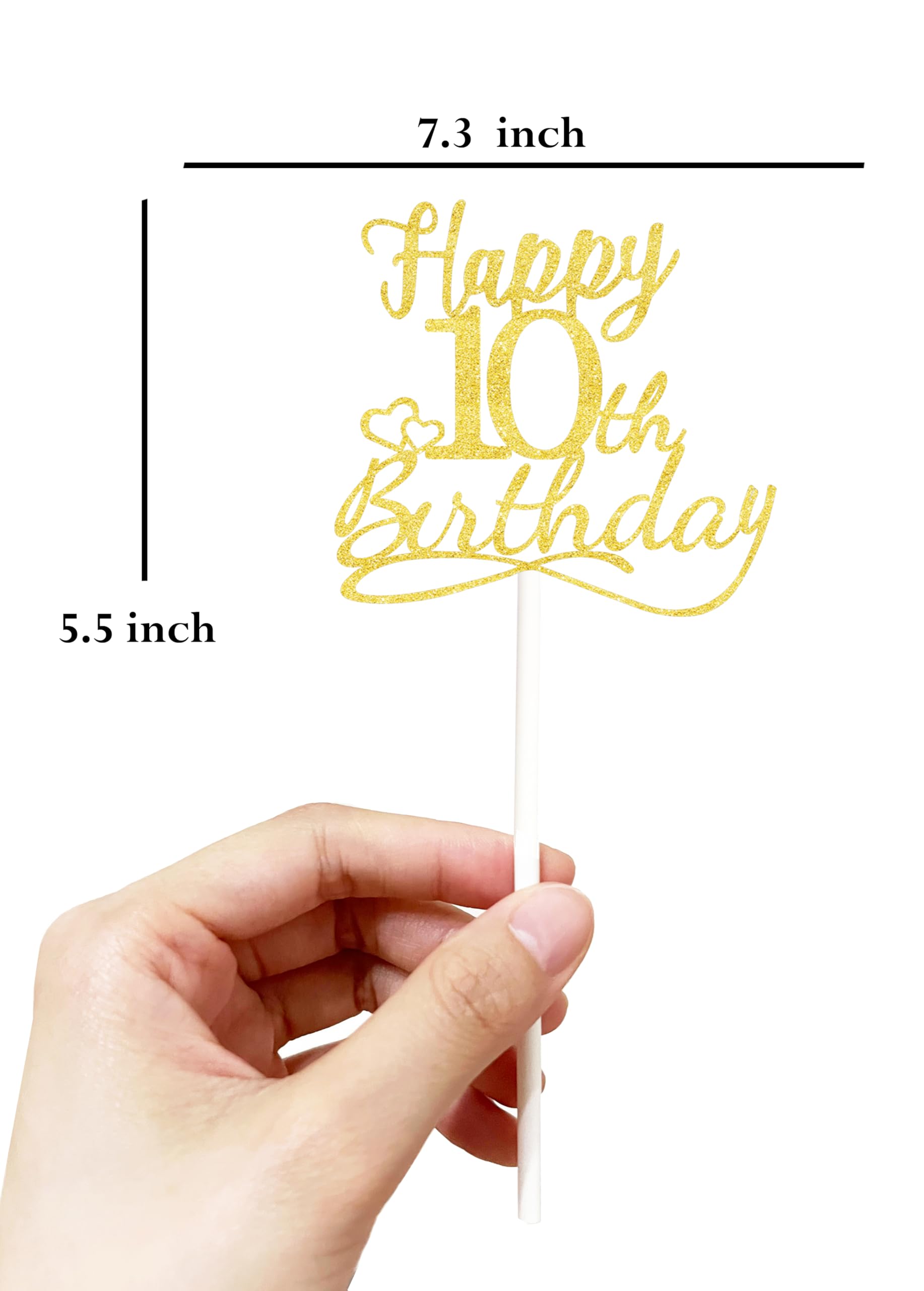 Happy 10th Birthday Cake Topper - Golden Cake Topper for Girls, 10th Birthday Decorations