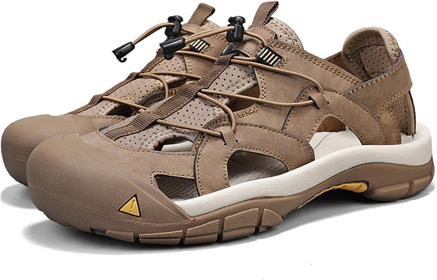 メンズ クローズドトゥサンダル 夏用ビーチシューズ カジュアル 通気性メッシュ トレッキング ウォーキング ハイキングサンダル,Kh