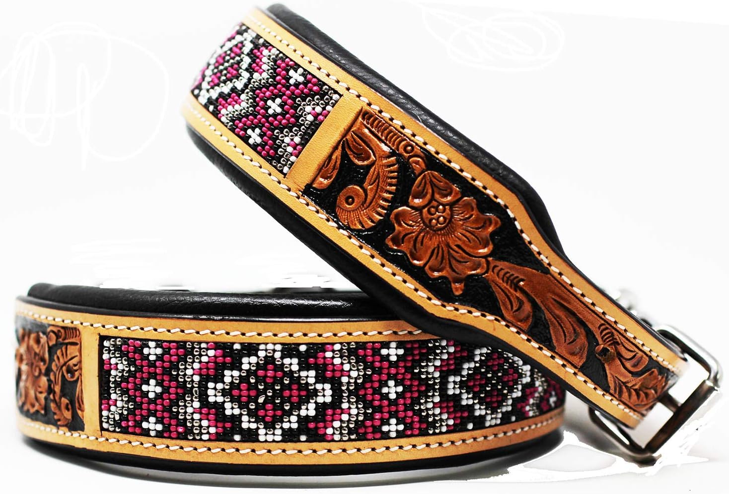 Small 13''- 17'' Dog Puppy Collar Genuine Cow Leather Padded Canine 60144